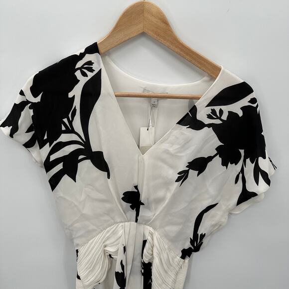 JOIE NWT Black & White Floral 100% Silk Ashleena Dress // 2 - Picture 2 of 10